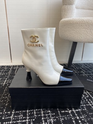 Chanel Calfskin with Charms Buckle Strap Ankle Boots White 2024