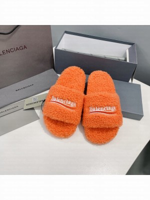 Balenciaga Unisex Furry Slide Sandal Orange 2021 Collection
