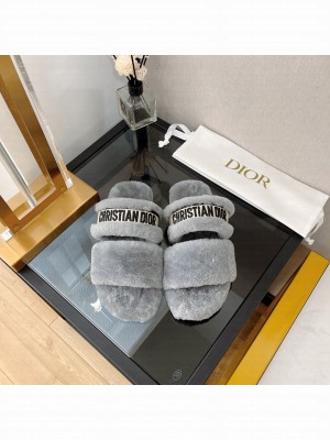 Christian Dior DIOR CHEZ MOI SLIDE Cotton Embroidery and Shearling 015