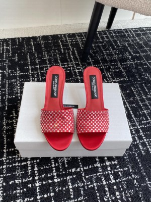 Dolce & Gabbana 6cm red Satin Slide With Rhinestones Mule