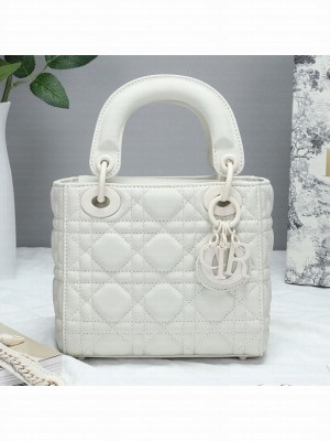 Dior Mini Lady Dior Top Handle Bag in Ultra-Matte Cannage Calfskin White 2019 Collection