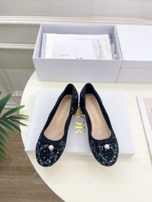 Christian Dior 3.5cm Black and White Cannage Tweed Pumps