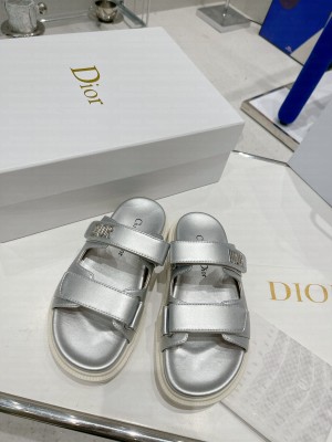 Dior DiorAct Silver Lambskin Flat Slide Sandals 2022 Collection