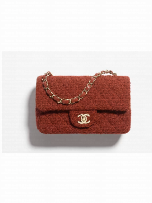 Chanel MINI CLASSIC HANDBAG Wool Tweed & Gold-Tone Metal A69900 Brown
