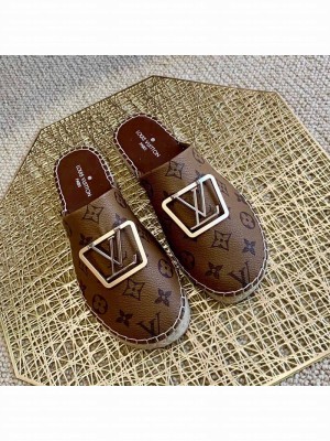Louis Vuitton Monogram Reverse Canvas Espadrille Flat Mules with Square LV Buckle 2021 Collection
