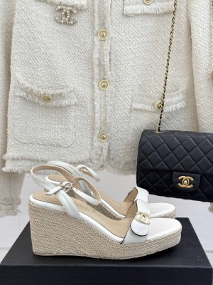 Chanel Rope CC Wedge White sandals