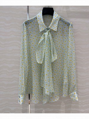 Gucci Women's Printed Silk Chiffon Shirt Green