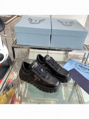 Prada Unisex Logo Leather Sneakers Black