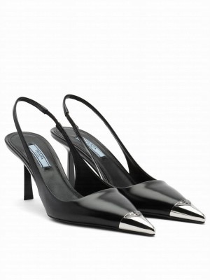 Prada Women's Brushed Leather Slingback Pumps Black