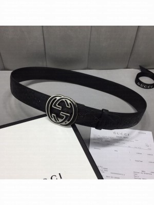 Gucci GG Signature Belt 40mm with Interlocking G Buckle Black/Silver Collection