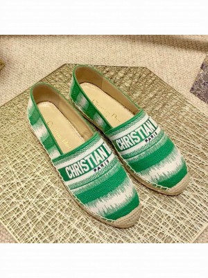 Dior Granville Espadrilles in Green D-Stripes Embroidered Cotton Spring/Summer 2021 Collection