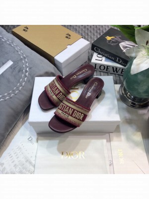 Dior Dway Heeled Slide Sandals 4cm in Cotton Embroidered 2023 Collection 02