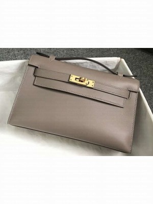 Hermes Kelly 22 Clutch Bag In Original Swift Leather Gray