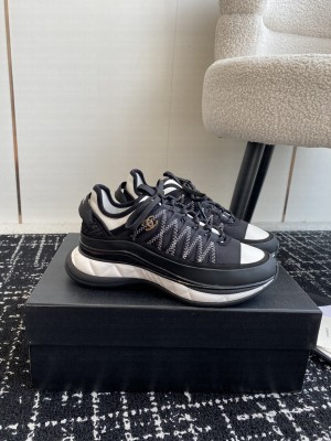 Chanel Silky Calfskin & Fabric Laced Sneakers Black/White 2024