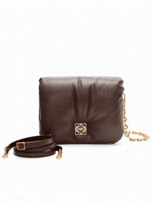 Loewe Puffer Goya Bag In Shiny Nappa Lambskin Dark Coffee
