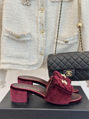 Chanel 5cm Velet Slide Mule Burgundy