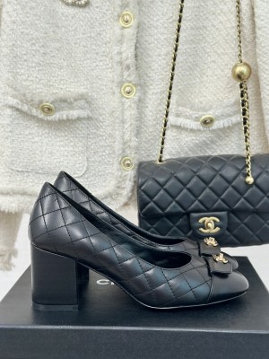 Chanel Women's 7cm Heel Quilted Lambskin Leather Pumps Black