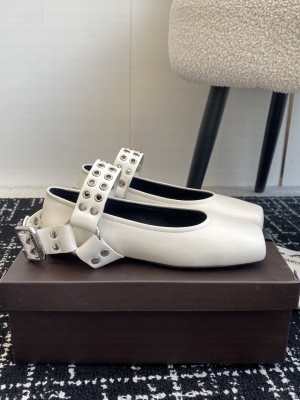 Alaïa BIKER BALLET FLATS IN LAMBSKIN WHITE