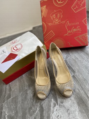 Christian Louboutin Grained Leather Crystal Mesh 10cm Peep-toe Platform 03 2021 Collection