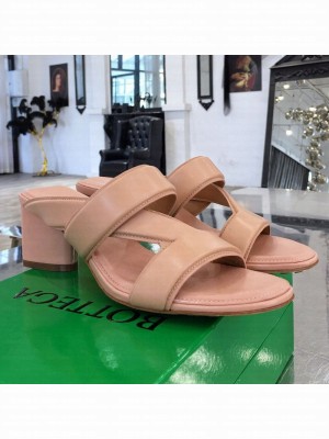 Bottega Veneta Band Calfskin Heel 5cm Sandals Pink  2021 Collection 07