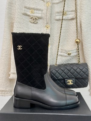 Chanel Quilted Suede Medium Boots Black 2024