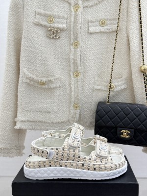 Chanel Velcro Beach Sandals Beige 2025