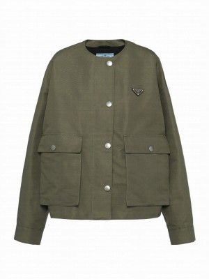 Prada Women's Technical Canvas Blouson Jacket Dark Green