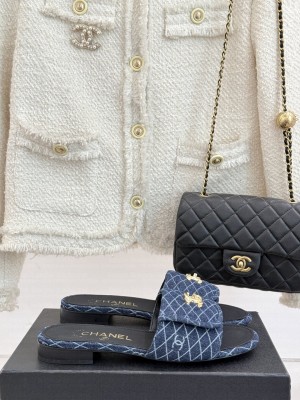 Chanel Quilted Denim Flat Slides Sandal with Foldover G45474 Navy 2025 