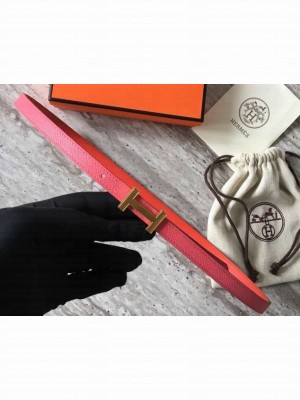 Hermes Width 1.3cm Reversible Leather Constance H Buckle Belt Pink/Gold