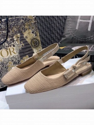 Dior x Moi Slingback Ballerinas Flats in Nude Ribbon Embroidered Cotton Spring/Summer 2021 Collection