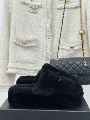 Chanel Wool Platform Slide Mules 2024 Black