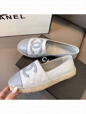 Chanel Quilted Calfskin Flat Espadrilles G29762 Light Gray 2020 Collection
