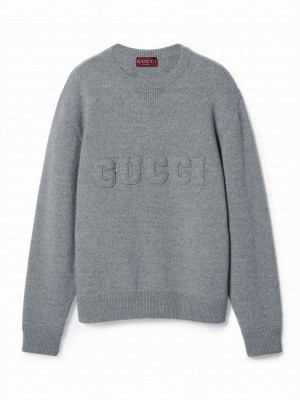 Gucci Women's Embroidered Wool Knit Sweater Gray