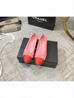 Chanel Lambskin Classic Bow Ballerinas Flats Quilting Crinkled Spring/Summer 2021 Collection,Pink/Red