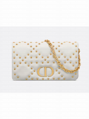 DIOR CARO MACROCANNAGE POUCH Macrocannage Calfskin with Star Motif S5135UNH white&gold