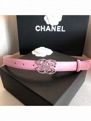 Chanel Width 2.5cm Smooth Calfskin Belt With Crystal Buckle Pink 2020 Collection