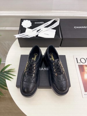 Chanel 5.5cm Lambsink Quilted CC Logo Lace-up Loafer Black 2025