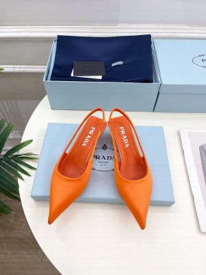 Prada Varnished heel with logo height 35 mm Slingbacks Sandals Yellow