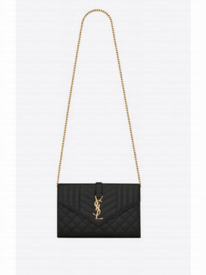 SAINT LAURENT MONOGRAM CHAIN WALLET IN MIX MATELASSE GRAIN DE POUDRE EMBOSSED LEATHER 620280 BLACK&GOLD