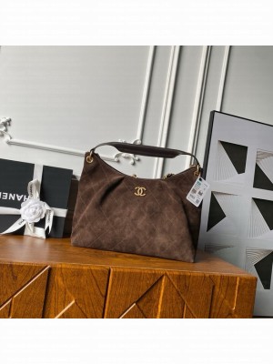 CHANEL Hobo Bag Suede Calfskin AS5978 Dark Brown