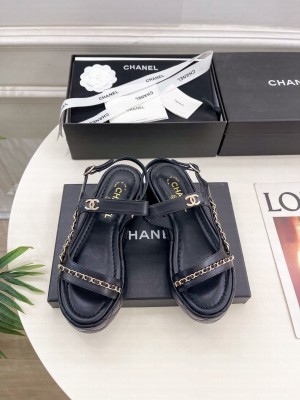 Chanel platform 6cm with chain Lambskin sandals black 2025