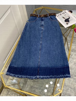Louis Vuitton Women's Washed Raw Denim Skirt Blue