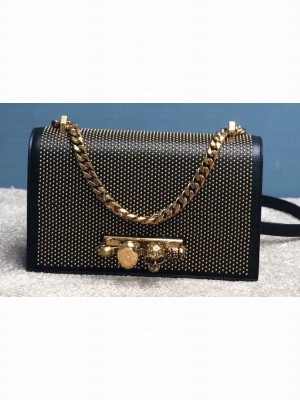 Alexander Mcqueen Jewelled Satchel Bag Black/Gold Studs