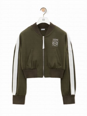 Loewe Women's Bomber Jacket In Technical Jersey Dark Green