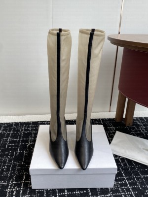 The Row Mesh and leather 80mm Heel Knee-High Boots Black