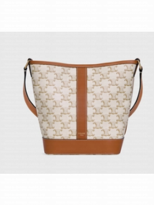 Celine SMALL BUCKET IN TRIOMPHE CANVAS AND CALFSKIN 191442 WHITE