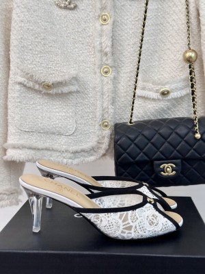Chanel 7cm Lace Mule White