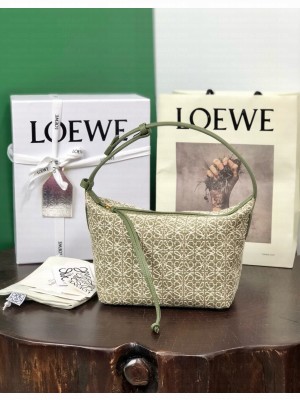 Loewe small Miniature Anagram Jacquard and cow leather bag 651421 green