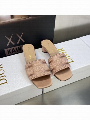 Dior Dway Heeled Slide Sandals 4cm in Cotton Embroidered 2023 Collection 034