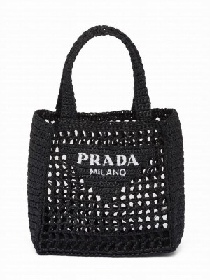Prada Small Raffia Tote 1BG444 Black